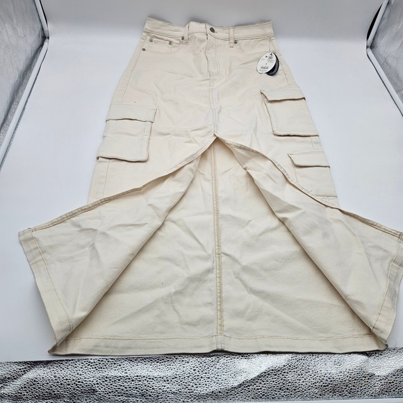 SCOOP Women Cream Cargo Maxi Skirt Size 8 Wide Leg Utility Pockets New With Tags - Picture 2 of 9